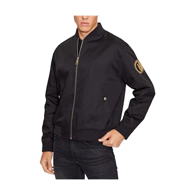 VERSACE FW23 Black Logo Patch Baseball Collar Jacket 75GAS415-N0207-899