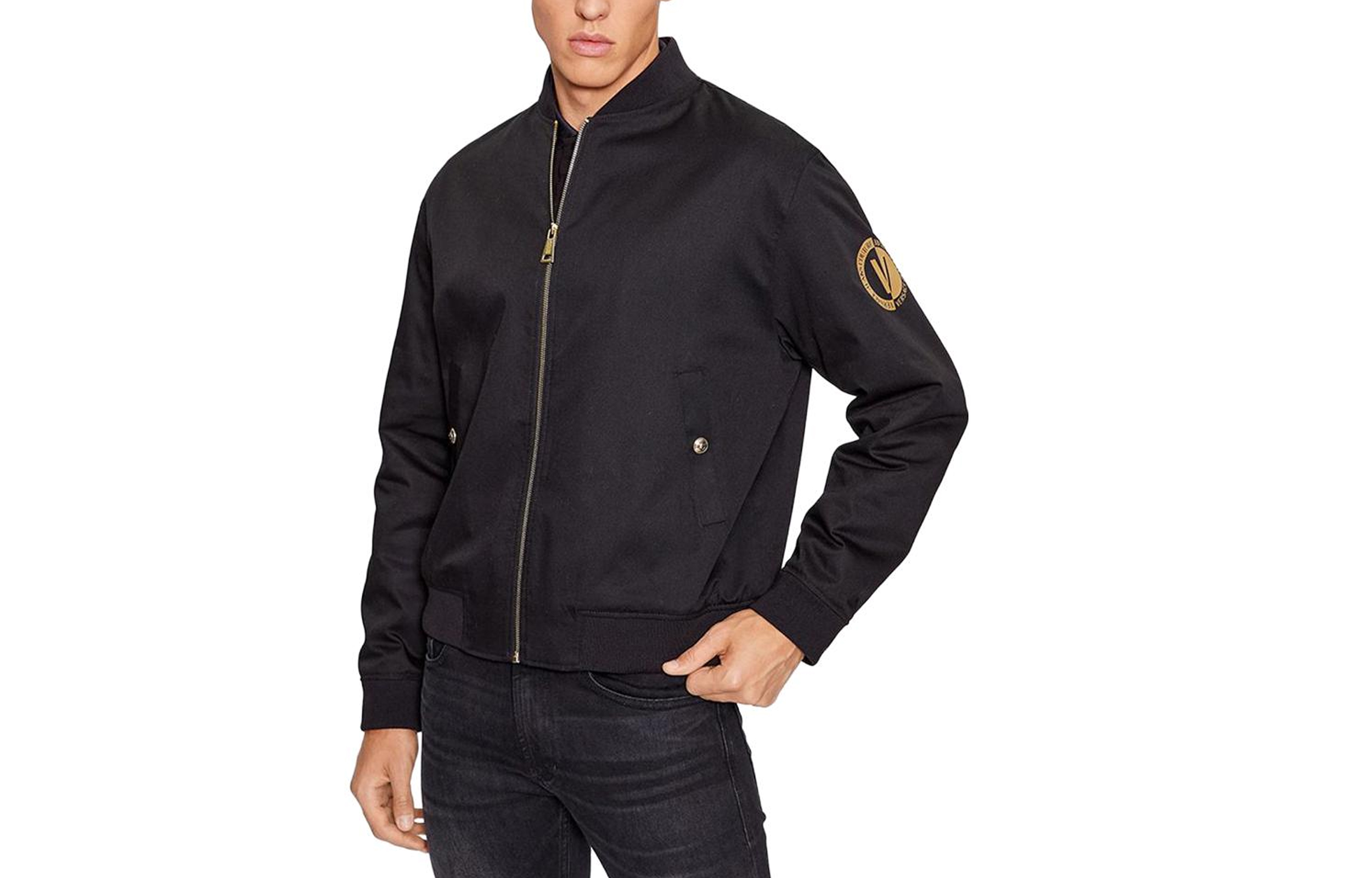 Order VERSACE FW23  Black Logo Patch Baseball Collar Jacket 75GAS415-N0207-899