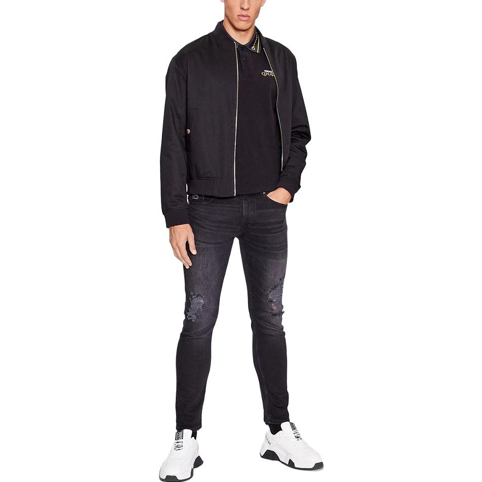 Shop VERSACE FW23  Black Logo Patch Baseball Collar Jacket 75GAS415-N0207-899