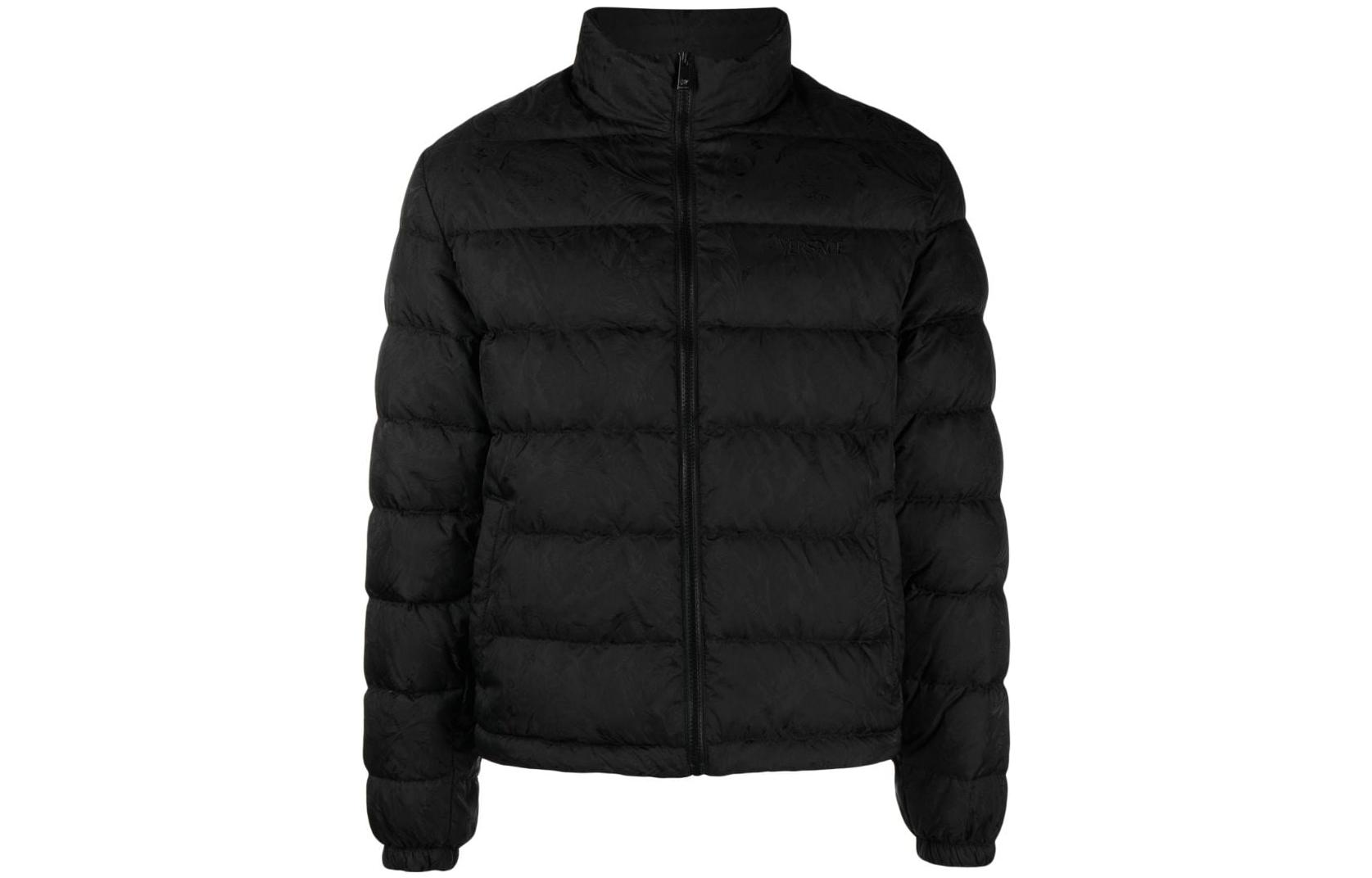 VERSACE FW23  Black Logo Print Long Sleeve Down Jacket 1013537-1A09785-1B000