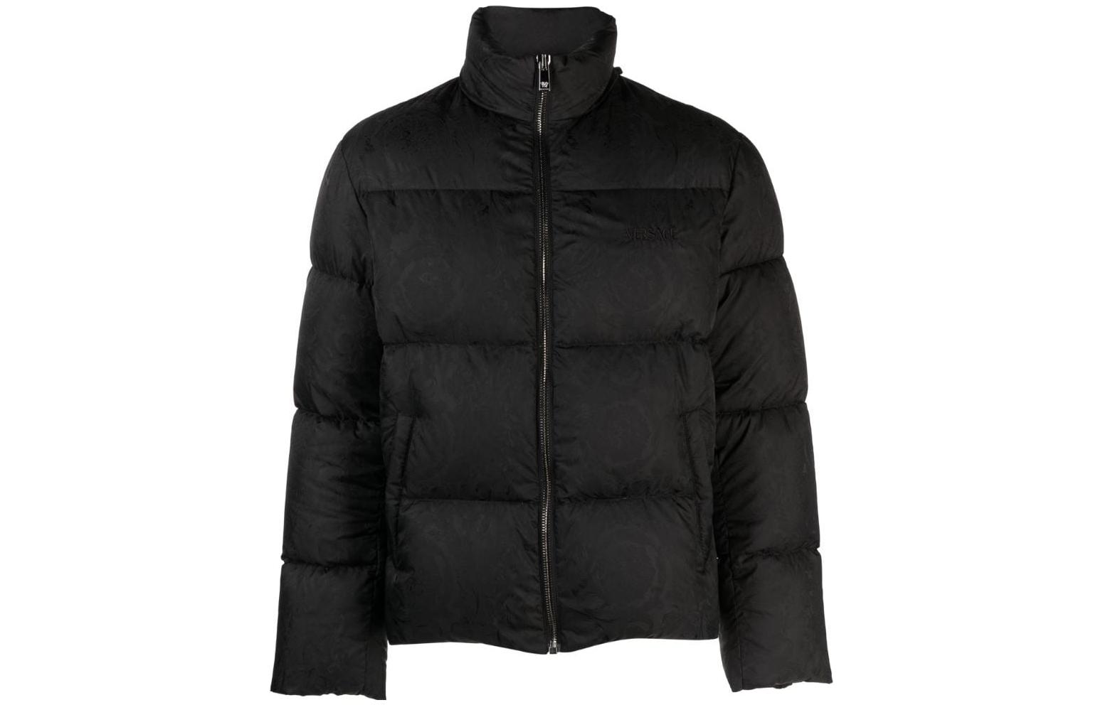 Versace FW23  Black Long Sleeve Down Jacket with Embroidered Lettering. 1013912-1A09785-1B000