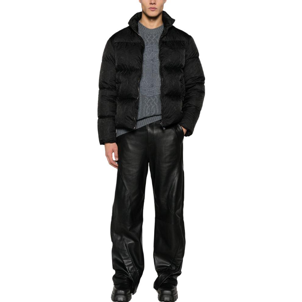 Lookbook Versace FW23  Black Long Sleeve Down Jacket with Embroidered Lettering. 1013912-1A09785-1B000