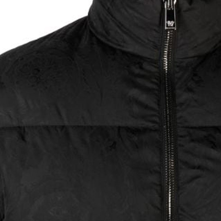 Sizing Versace FW23  Black Long Sleeve Down Jacket with Embroidered Lettering. 1013912-1A09785-1B000