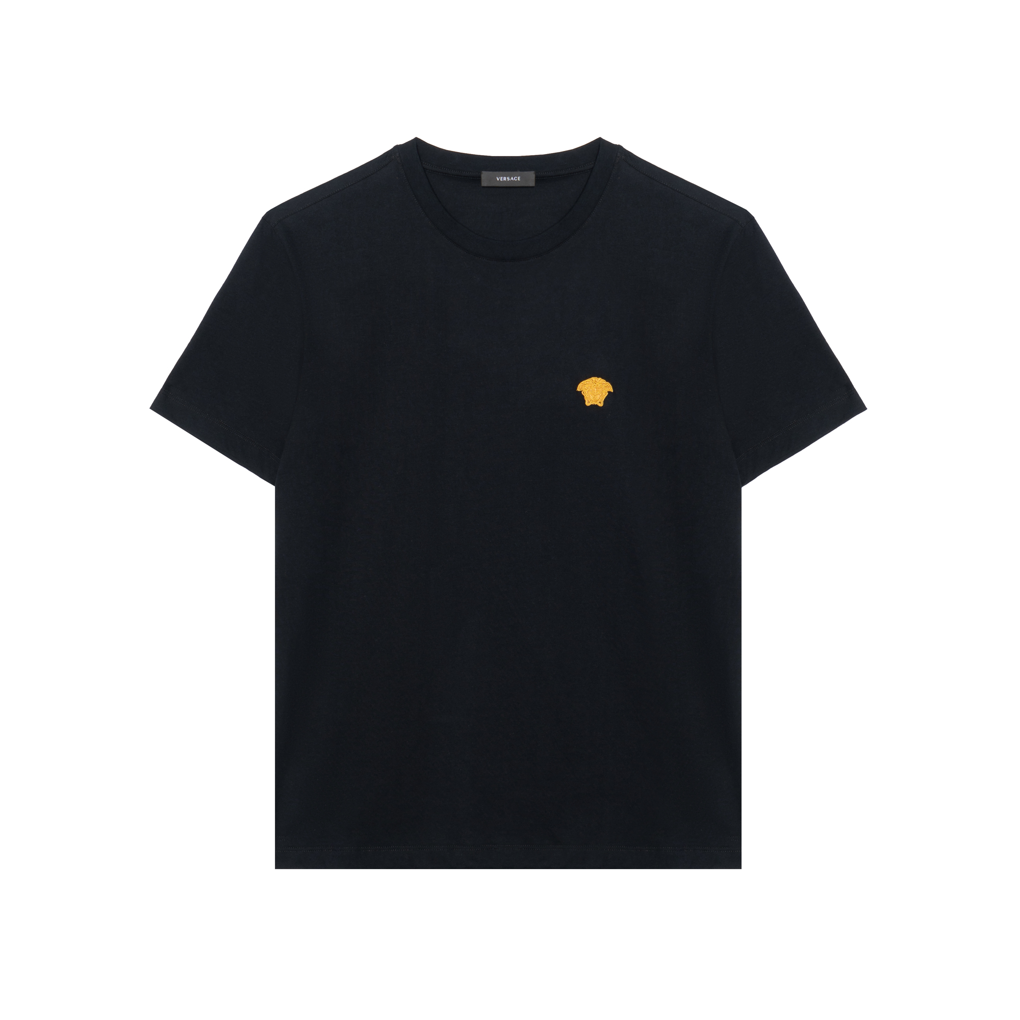 VERSACE FW23  Black Solid Cotton Crewneck Short-Sleeve T-Shirt 1008481-1A08489-1B000