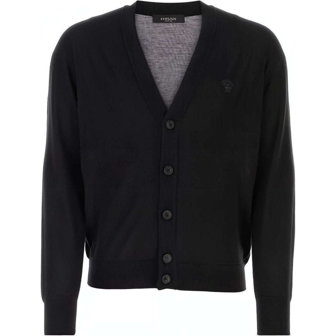 VERSACE FW23  Black Solid V-Neck Long Sleeve Loose Sweater 1010535-1A07614-1B000