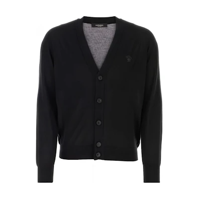 VERSACE FW23 Black Solid V-Neck Long Sleeve Loose Sweater 1010535-1A07614-1B000