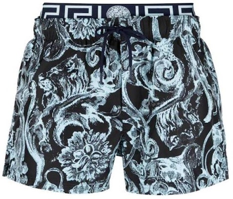 ヴェルサーチ FW23 ブルーフローラルプリント エラスティック ストレートレッグ水着ショーツ 1007841-1A09915-5U970 Order ヴェルサーチ FW23 ブルーフローラルプリント エラスティック ストレートレッグ水着ショーツ 1007841-1A09915-5U970