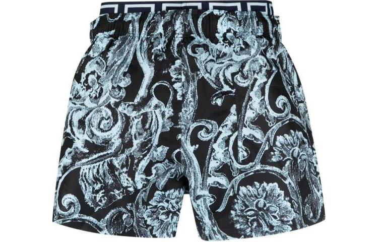 Lookbook ヴェルサーチ FW23 ブルーフローラルプリント エラスティック ストレートレッグ水着ショーツ 1007841-1A09915-5U970