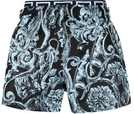 ヴェルサーチ FW23 ブルーフローラルプリント エラスティック ストレートレッグ水着ショーツ 1007841-1A09915-5U970 Lookbook ヴェルサーチ FW23 ブルーフローラルプリント エラスティック ストレートレッグ水着ショーツ 1007841-1A09915-5U970