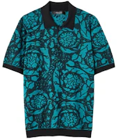 VERSACE FW23 Blue Short Sleeve Casual Graphic Print Polo Shirt 1012387-1A07612-2BJ40 VERSACE FW23 Blue Short Sleeve Casual Graphic Print Polo Shirt 1012387-1A07612-2BJ40