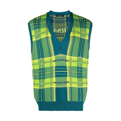 VERSACE FW23 Checkered V-Neck Sleeveless Sweater 1009928-1A07143-2VA90