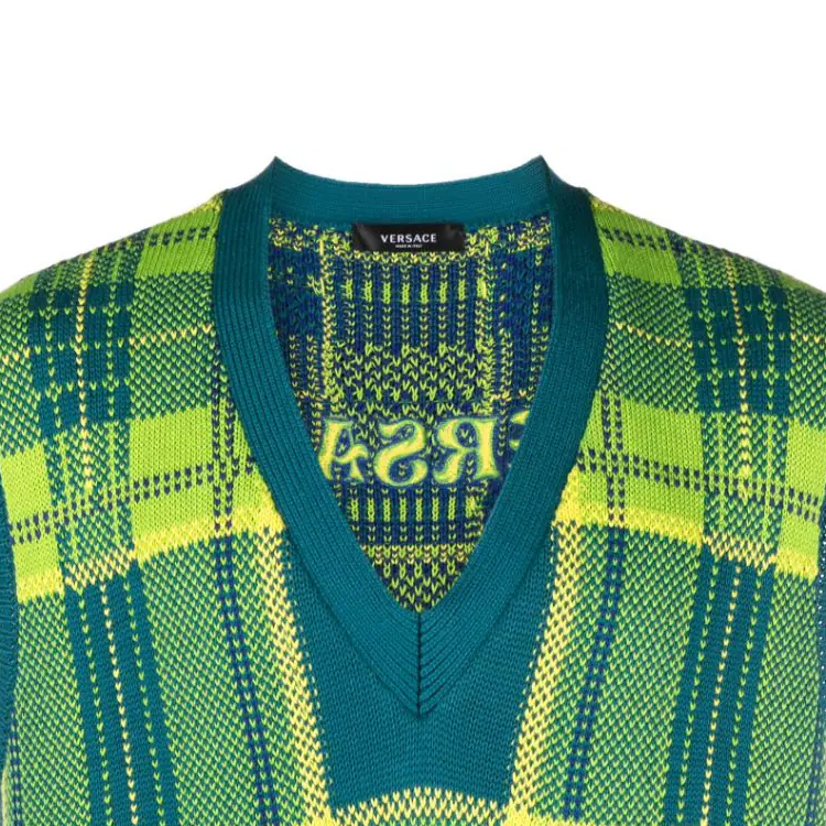 Details for VERSACE FW23 格紋V領無袖毛衣 1009928-1A07143-2VA90