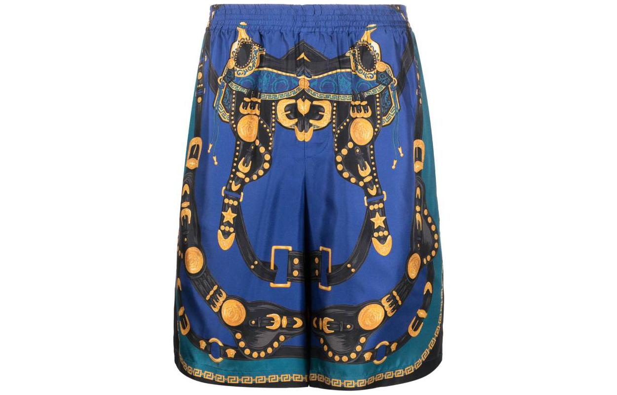 VERSACE FW23  Colorblock Print Mid-Rise Straight Casual Shorts Blue 1002476-1A07425-5U180