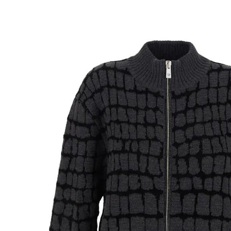 VERSACE FW23  Gray Plaid Zip-Up Knit Cardigan Long Sleeve Sweater 1012392-1A08743-1E060 圖 4