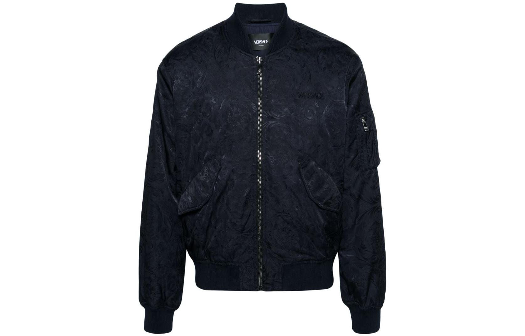 VERSACE FW23  Navy Embroidered Logo Casual Zip-Up Jacket 1013929-1A09826-1UI20