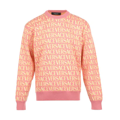Versace FW23 Orange Pullover Crewneck Sweatshirt with Logo Print. 1010249-1A07466-5P830