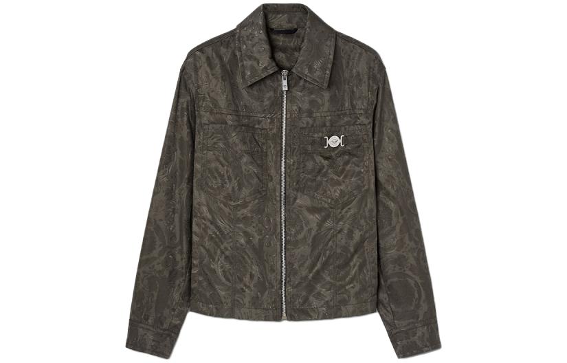 VERSACE FW23  Pattern Print Square-Neck Long-Sleeve Jacket Dark Green 1009929-1A07676-1GH80