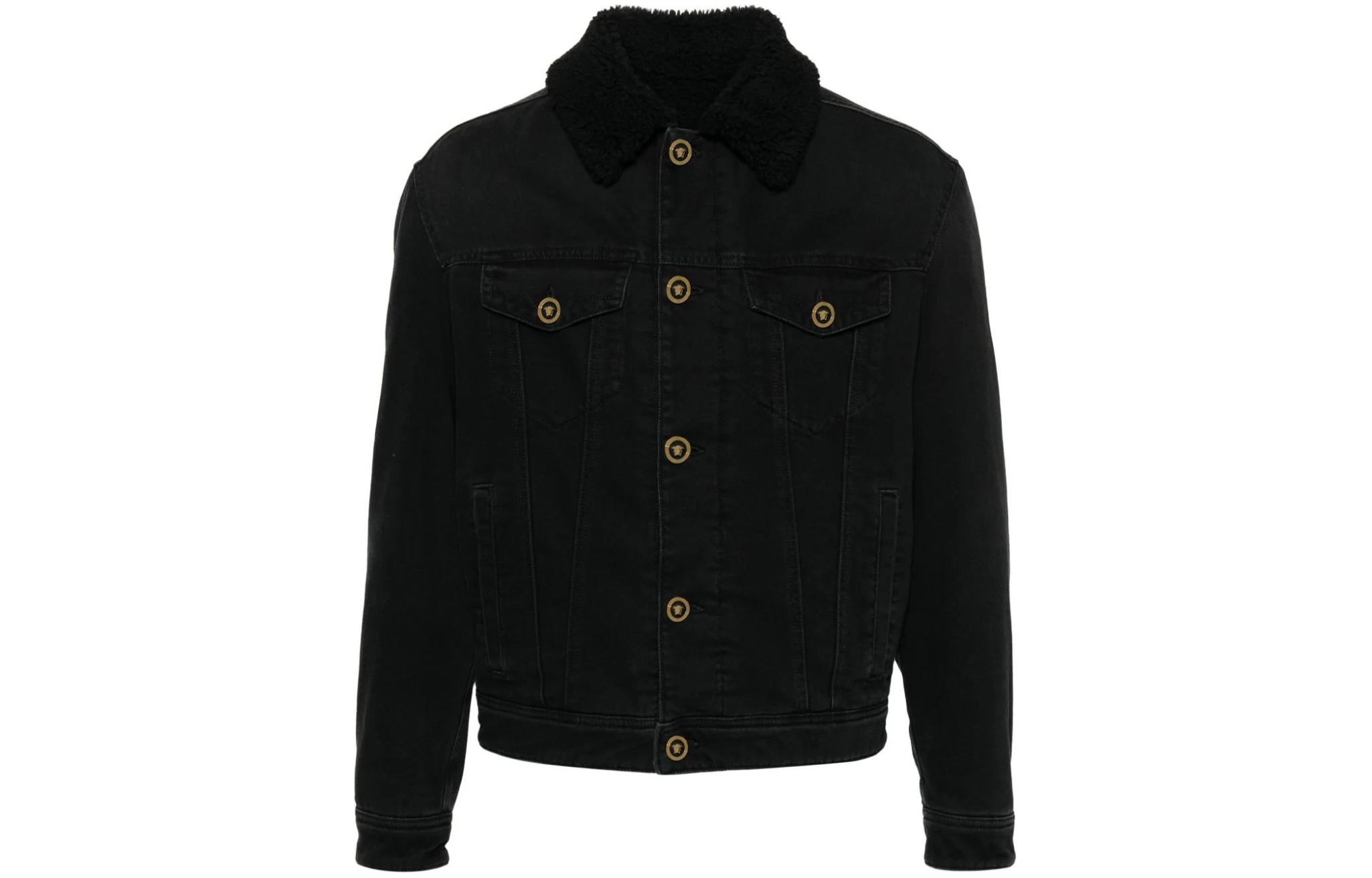 VERSACE FW23  Slim Fit Black Denim Jacket with Turn-Down Collar 1013899-1A09587-1D510