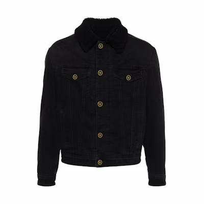 VERSACE FW23 Slim Fit Black Denim Jacket with Turn-Down Collar 1013899-1A09587-1D510