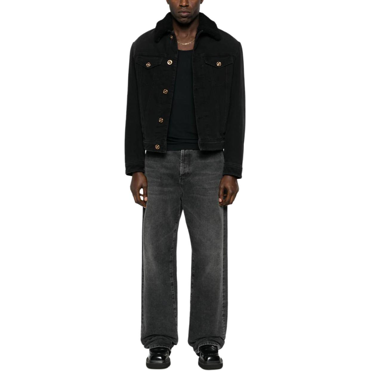 Lookbook VERSACE FW23  Slim Fit Black Denim Jacket with Turn-Down Collar 1013899-1A09587-1D510