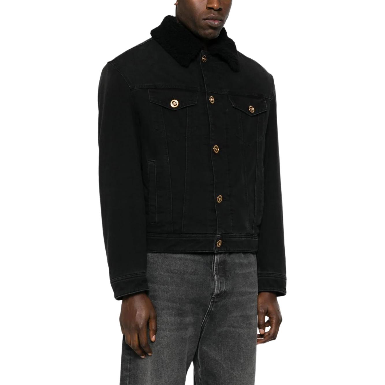 Purchase VERSACE FW23  Slim Fit Black Denim Jacket with Turn-Down Collar 1013899-1A09587-1D510