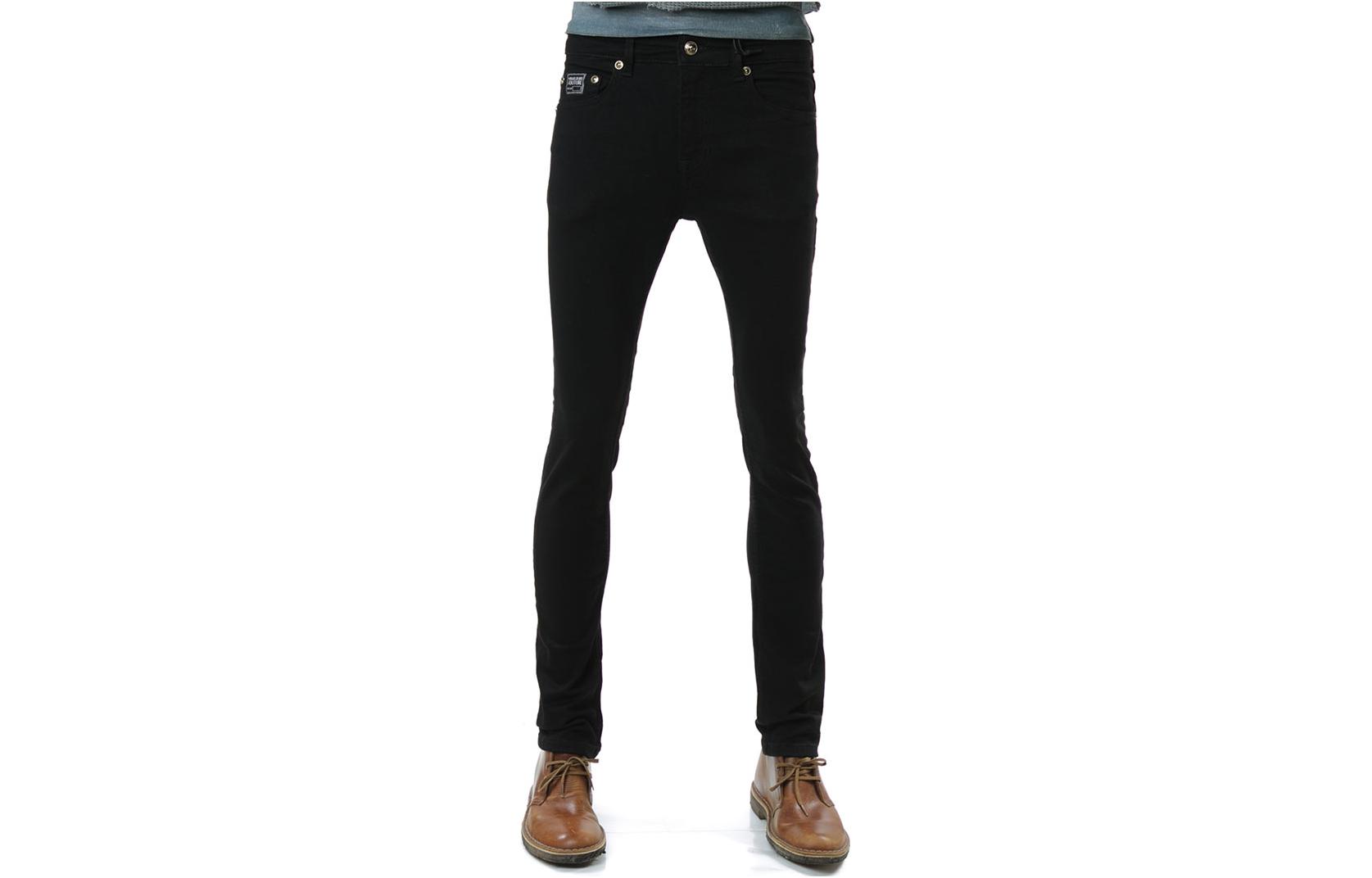 VERSACE FW23  Slim Fit Black Jeans with Letter Appliqué. 75GAB5S0-CDW00-909