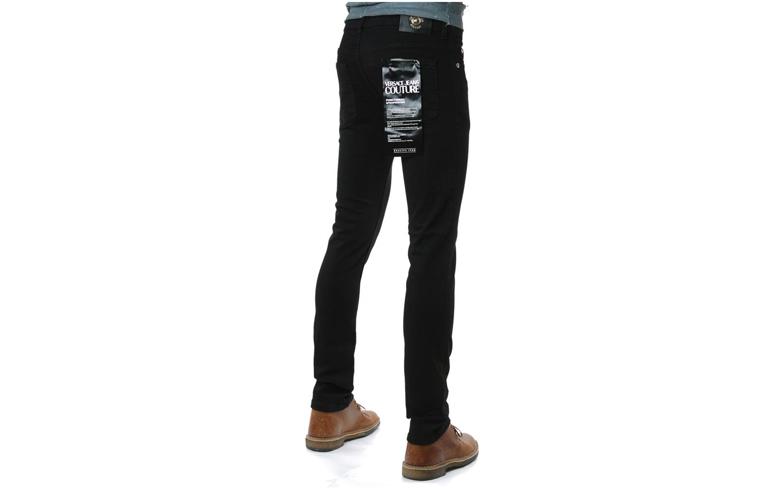 Shop VERSACE FW23 Jeans Slim Fit Negros con Apliques de Letras. 75GAB5S0-CDW00-909