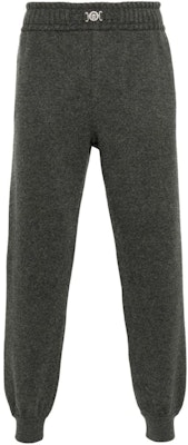 VERSACE FW23 Slim Fit Knit Joggers with Logo Detail in Charcoal Grey. 1013622-1A09601-1E880 Buy VERSACE FW23 Slim Fit Knit Joggers with Logo Detail in Charcoal Grey. 1013622-1A09601-1E880