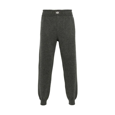 VERSACE FW23 Slim Fit Knit Joggers with Logo Detail in Charcoal Grey. 1013622-1A09601-1E880