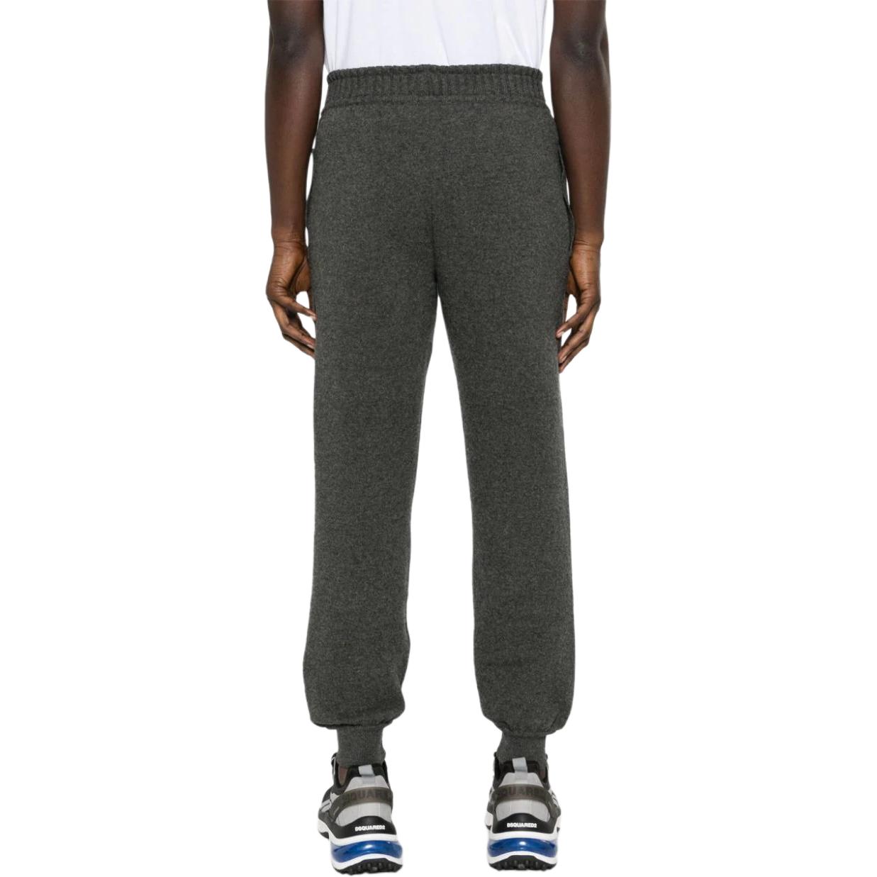 Shop VERSACE FW23  Slim Fit Knit Joggers with Logo Detail in Charcoal Grey. 1013622-1A09601-1E880