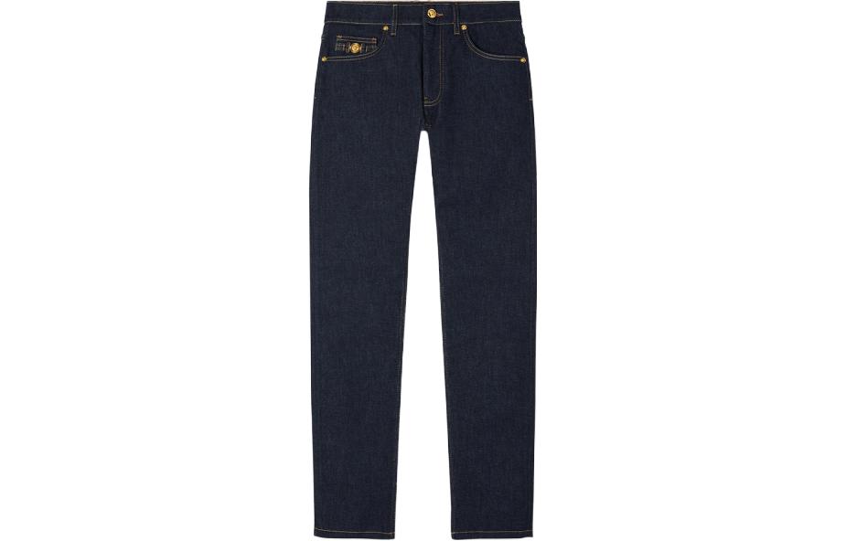 Order VERSACE FW23  Slim Fit Mid-Waist Denim Jeans in Dark Blue. 1011693-1A02233-1D100