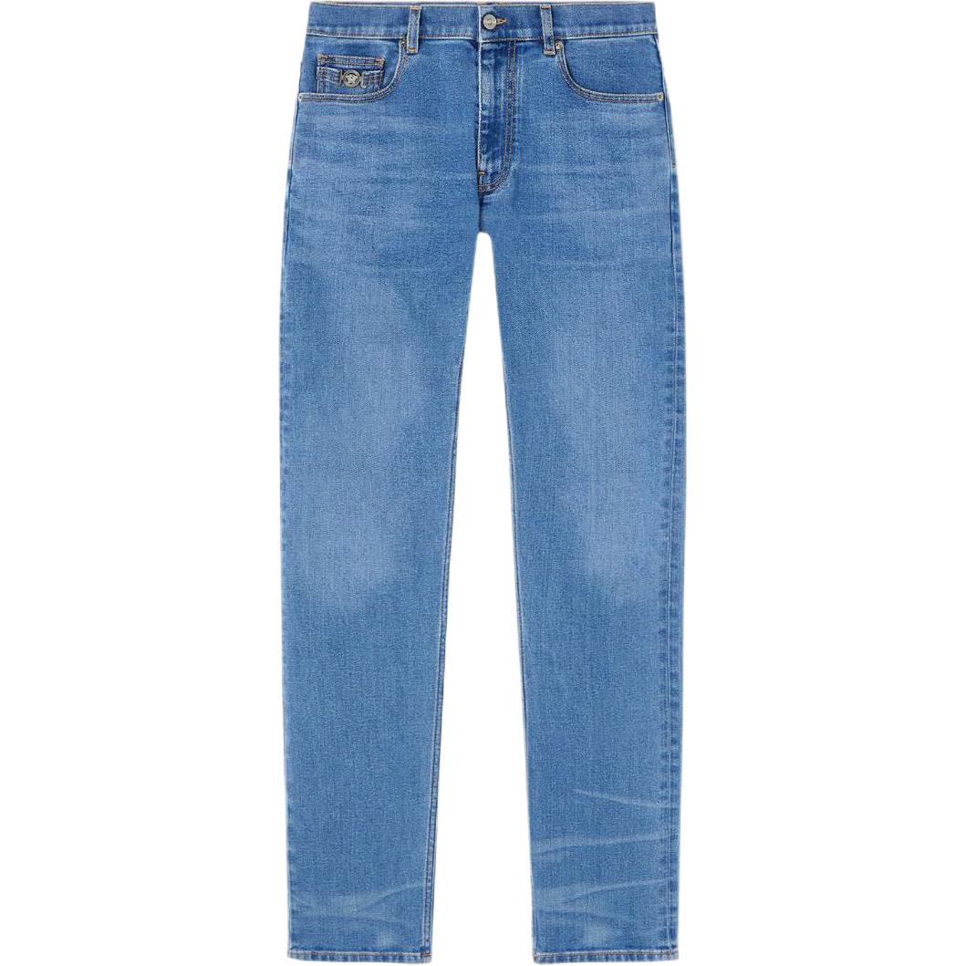 VERSACE FW23  Slim Low-Waist Washed Jeans Indigo Blue 1011693-1A09961-1D360