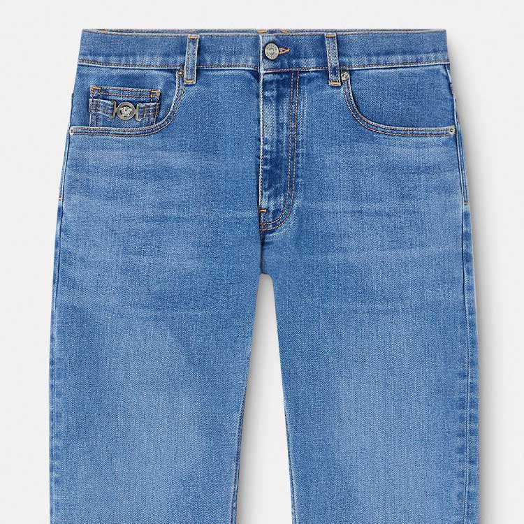 Sizing VERSACE FW23  Slim Low-Waist Washed Jeans Indigo Blue 1011693-1A09961-1D360
