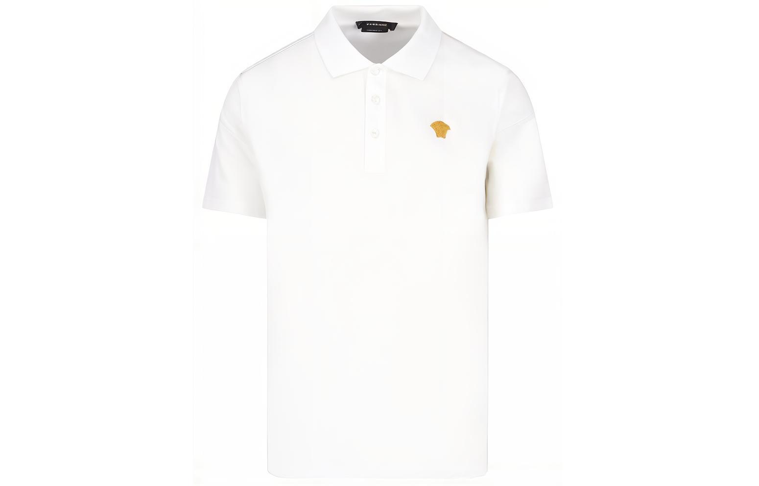 Versace FW23  Solid Color Relaxed Fit Short Sleeve Polo Shirt - White 1008492-1A06071-1W000