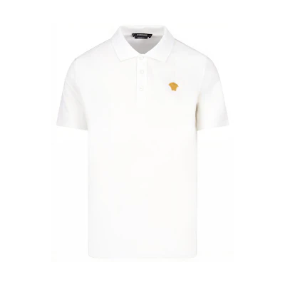 Versace FW23 Solid Color Relaxed Fit Short Sleeve Polo Shirt - White 1008492-1A06071-1W000