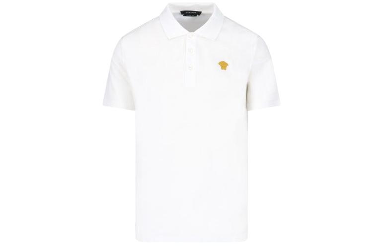 Order Versace FW23  Solid Color Relaxed Fit Short Sleeve Polo Shirt - White 1008492-1A06071-1W000