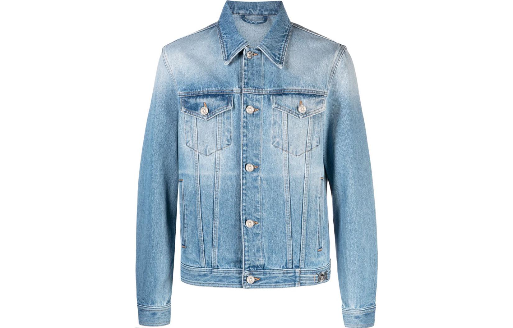 VERSACE FW23  Washed Denim Jacket Blue Single-Breasted Collar 1013885-1A04165-1D360