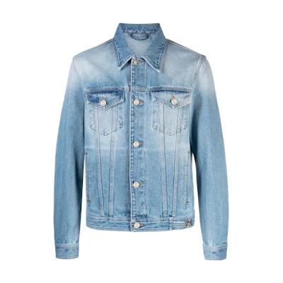 VERSACE FW23 Washed Denim Jacket Blue Single-Breasted Collar 1013885-1A04165-1D360