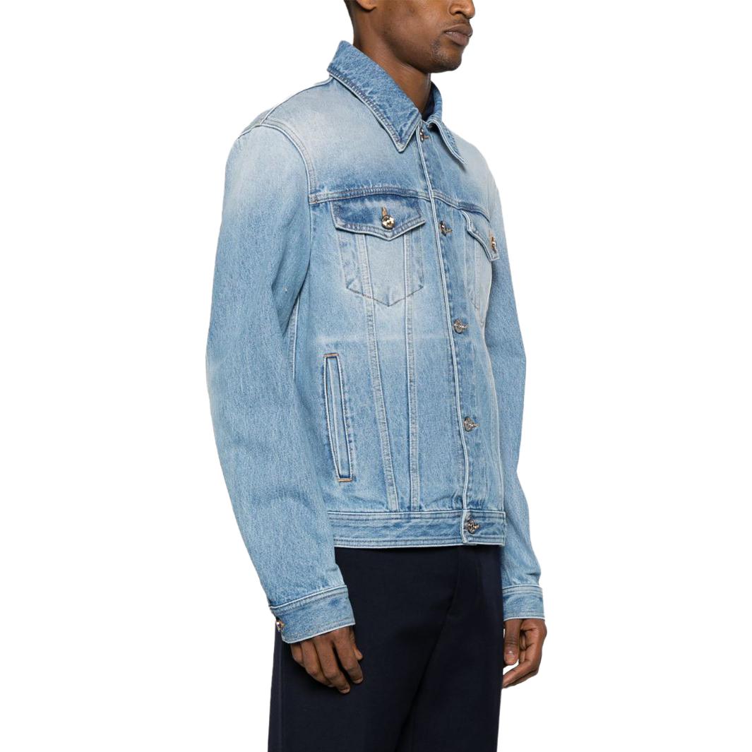 Purchase VERSACE FW23  Washed Denim Jacket Blue Single-Breasted Collar 1013885-1A04165-1D360