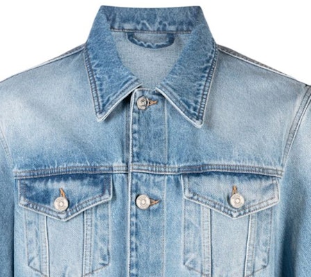 VERSACE FW23 Washed Denim Jacket Blue Single-Breasted Collar 1013885-1A04165-1D360 Details for VERSACE FW23 Washed Denim Jacket Blue Single-Breasted Collar 1013885-1A04165-1D360