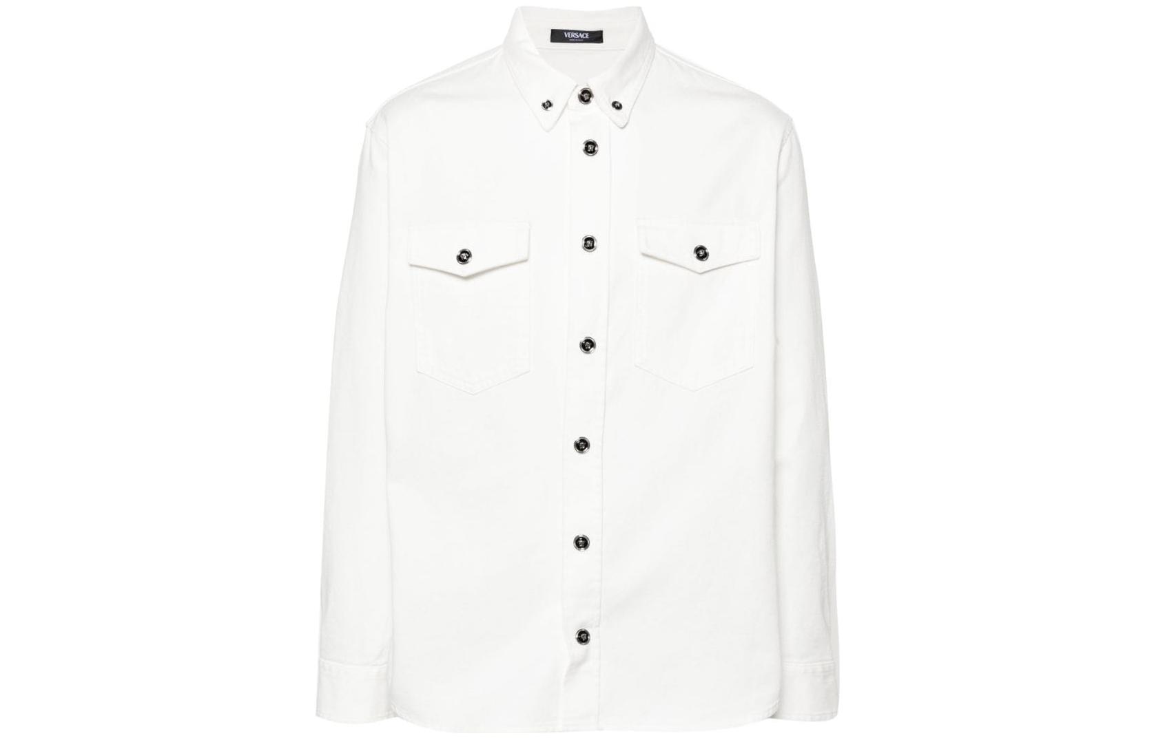 VERSACE FW23  White Long Sleeve Shirt with Point Collar & Pocket Design 1013887-1A10032-1D110