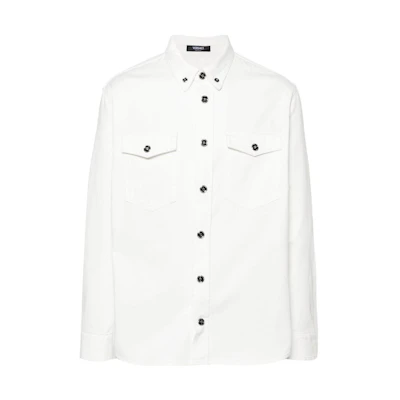 VERSACE FW23 White Long Sleeve Shirt with Point Collar & Pocket Design 1013887-1A10032-1D110