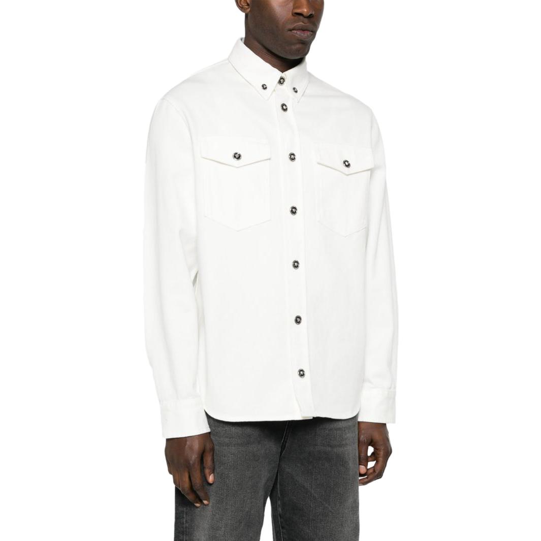 Purchase VERSACE FW23 Baju Putih Lengan Panjang dengan Kolar Tajam & Rekaan Poket 1013887-1A10032-1D110