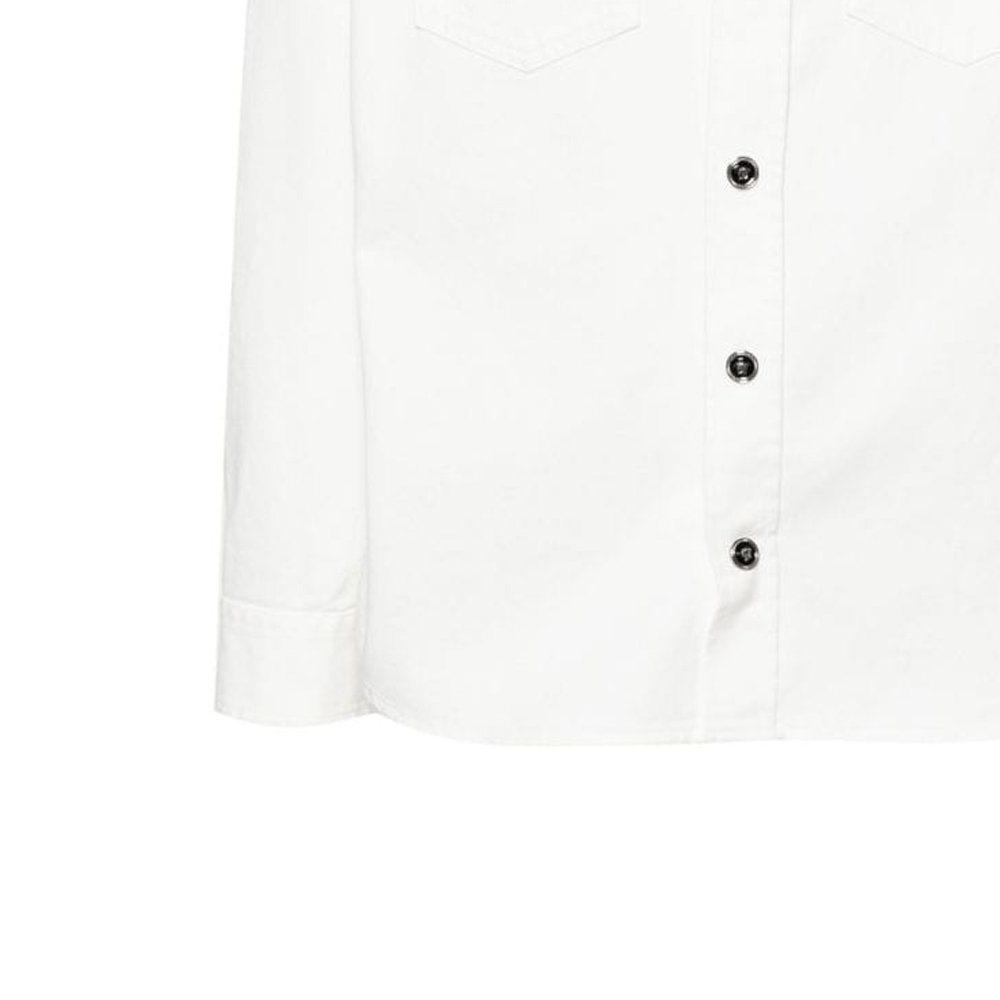 Sizing VERSACE FW23 Baju Putih Lengan Panjang dengan Kolar Tajam & Rekaan Poket 1013887-1A10032-1D110