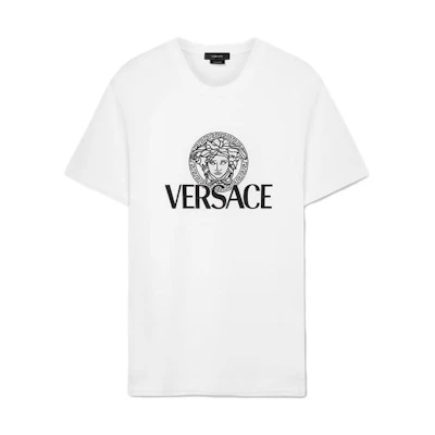 VERSACE FW23 White Pullover T-Shirt with Letter Logo Print. 1011504-1A08375-1W000