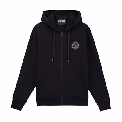 Versace FW23 Black Loose Fit Zip-Up Sweatshirt with Logo E74GAIY01-ECF00Y-E899