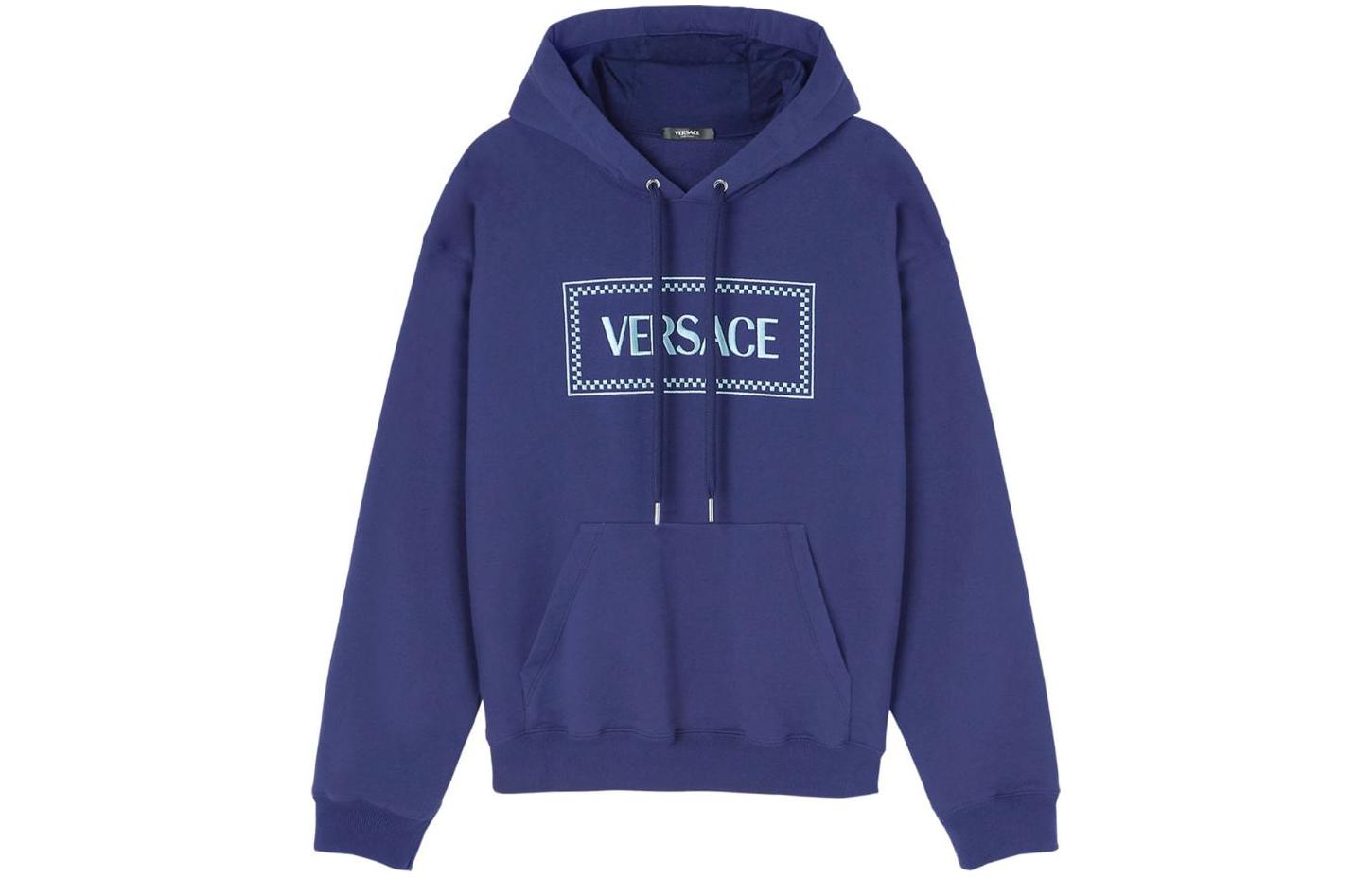 Versace FW23 Blue Letter Print Hoodie Pullover for Men 1012564-1A09063-1UI20