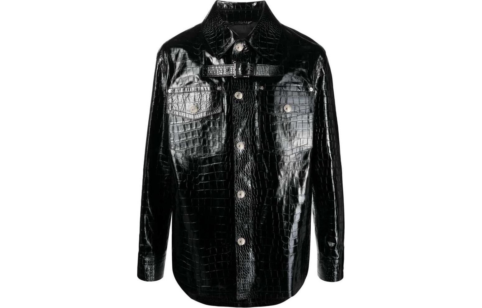 Versace FW23 Croc-Effect Leather Blouson Jacket Black Loose-Fit Outerwear 1A08447-1012425-1B000