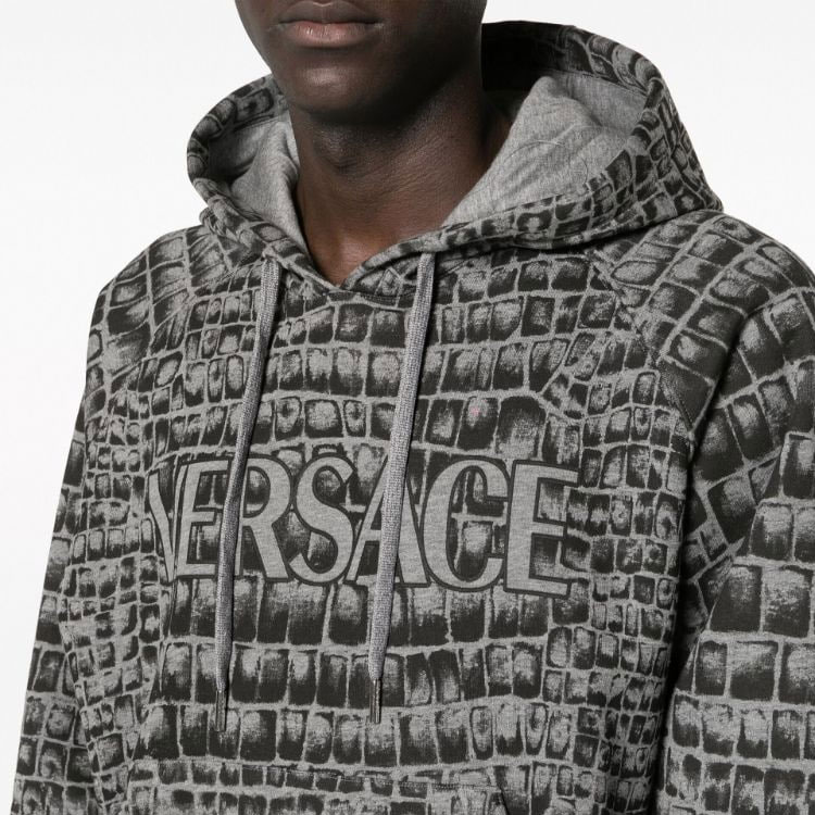 VERSACE FW23 Croc-Print Logo Hooded Sweatshirt  - Ash Gray 1012558-1A09051-2ED10 圖 6