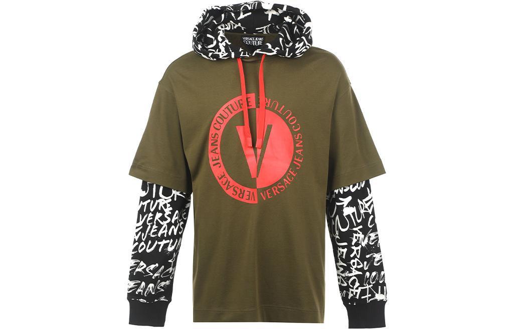 Versace FW23 Green Printed Hoodie Pullover Sweatshirt 75GAHE0-7CJ01-E107
